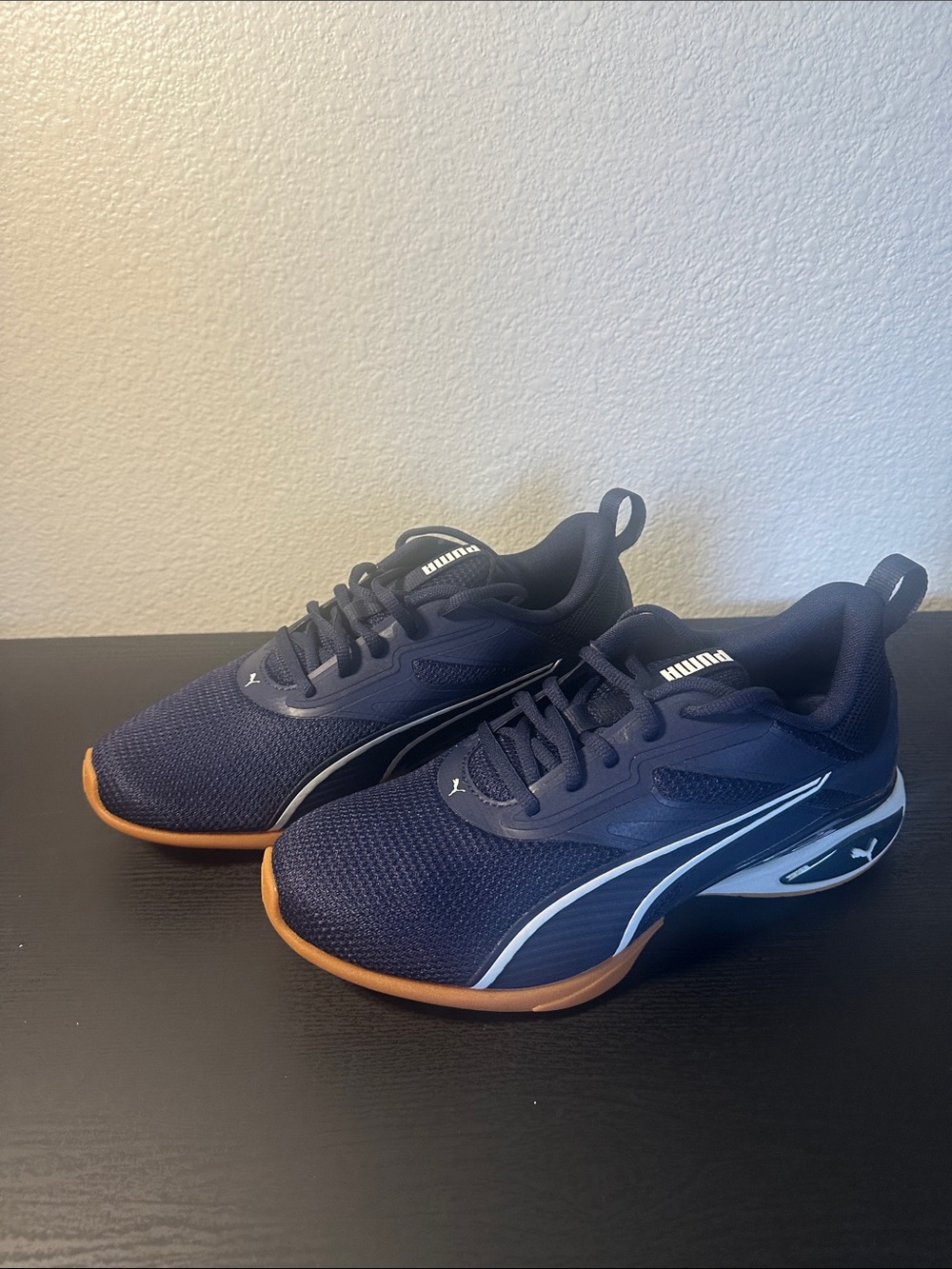 Puma Men’s Navy Sneakers with White Piping and Gum Outsole